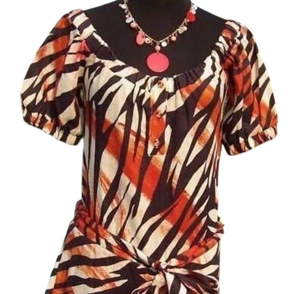 Cache Animal Print Romper 1 Piece Linen Top Pant New Self Belt Button $138 NWT - Picture 2 of 6